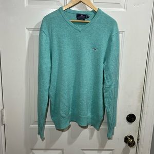 Seafoam Green Vineyard Vines Cotton Cashmere V-Neck Sweater M